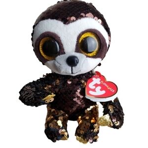 TY Flippables Limited Collection Dangler the Sloth Brown Gold Sequins Plush 6"
